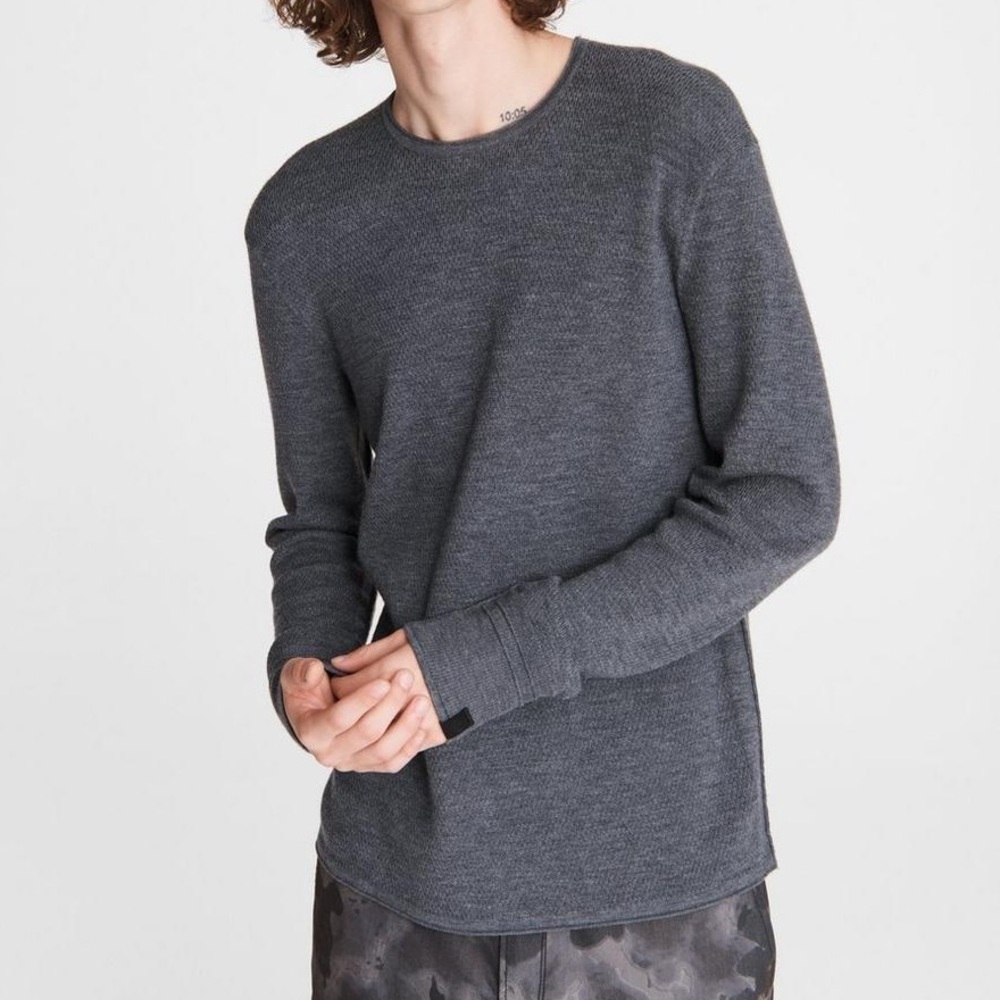 Mens Rag & Bone Collin Crew Neck Sweater Merino Wool Grey